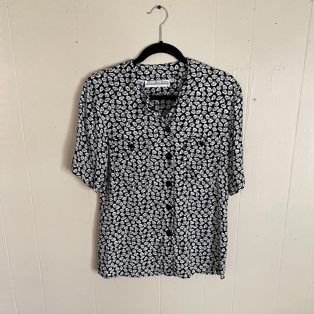 Vintage 80’s Rayon Modern Floral Print Blouse by JH Collectibles® Size 4